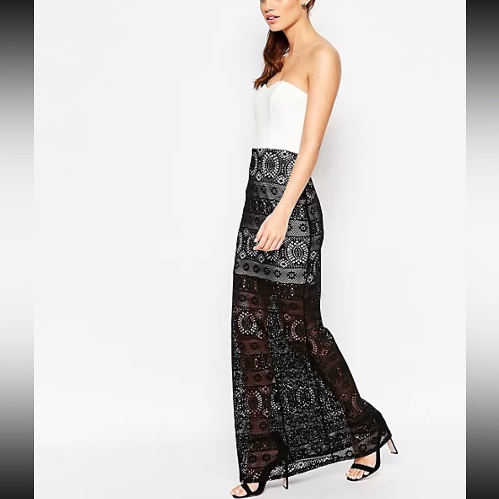 Lipstick Boutique petite white black strapless lace maxi dress wedding guest
